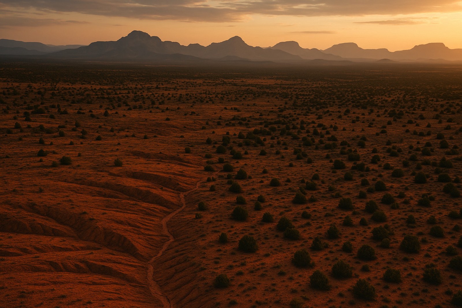 Aerial view of Arizona land at dusk