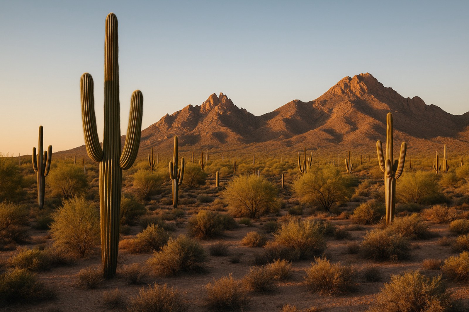 Sonoran desert land with saguaros outside Phoenix